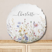 Monogram Waterverf Rustiek  Wildflower Field Rond Kussen