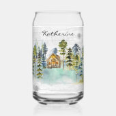 Monogram Waterverf Rustieke Berghut Bos Blikvorm Glas (Voorkant)