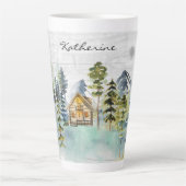 Monogram Waterverf Rustieke Bos Berghut Latte Mok (Voorkant)