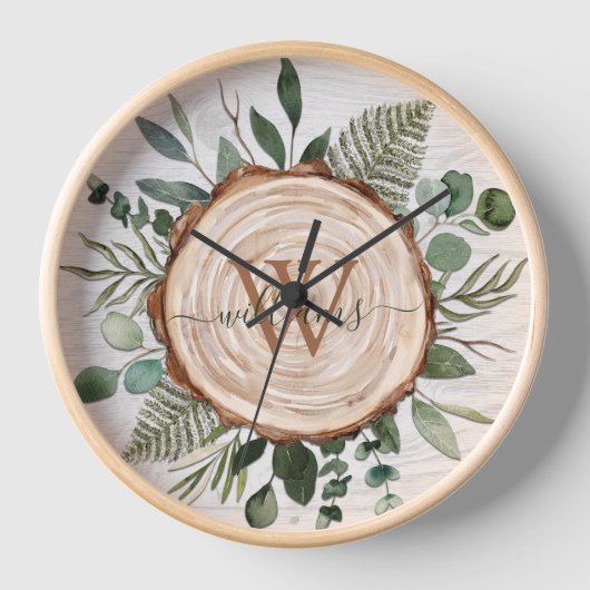 Monogram Waterverf Rustieke Houten Plak en Bladerw (Voorkant)