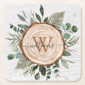 Monogram Waterverf Rustieke Houten Plak en Bladerw Kartonnen Onderzetters (Voorkant)