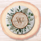 Monogram Waterverf Rustieke Houten Plak en Bladerw Ronde Button 7,6 Cm