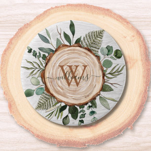 Monogram Waterverf Rustieke Houten Plak en Bladerw Ronde Button 7,6 Cm