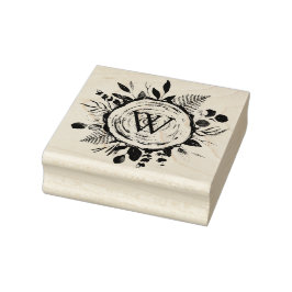 Monogram Waterverf Rustieke Houten Plak en Bladerw Rubberstempel