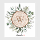 Monogram Waterverf Rustieke Houten Plak en Bladerw Sticker (Vel)