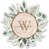 Monogram Waterverf Rustieke Houten Plak en Bladerw Sticker (Voorkant)
