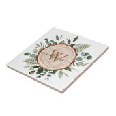 Monogram Waterverf Rustieke Houten Plak en Bladerw Tegeltje (Zijkant)
