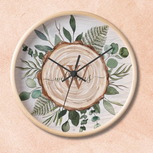 Monogram Waterverf Rustieke Houten Schijf en Blad