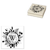 Monogram Waterverf Rustieke Houten Schijf en Bladw Rubberstempel (Gestempeld)