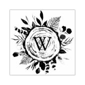 Monogram Waterverf Rustieke Houten Schijf en Bladw Rubberstempel (Afrduk)