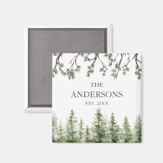 Monogram Waterverf Rustieke Pijnbomen en Takken Magneet (Voorkant / Achterkant)
