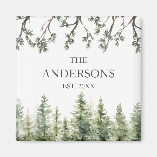 Monogram Waterverf Rustieke Pijnbomen en Takken Magneet (Voorkant)