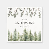 Monogram Waterverf Rustieke Pijnbomen en Takken Servet (Voorkant)