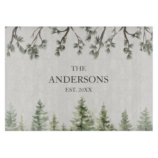 Monogram Waterverf Rustieke Pijnbomen en Takken Snijplank (Voorkant)