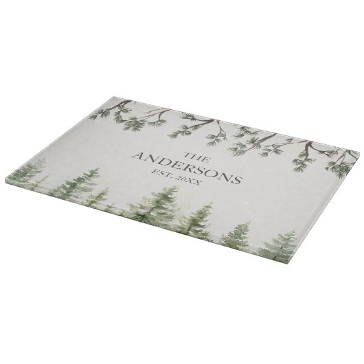 Monogram Waterverf Rustieke Pijnbomen en Takken Snijplank (Hoek)