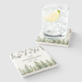 Monogram Waterverf Rustieke Pijnbomen en Takken Stenen Onderzetter (Zijkant)