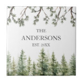 Monogram Waterverf Rustieke Pijnbomen en Takken Tegeltje (Voorkant)