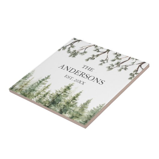 Monogram Waterverf Rustieke Pijnbomen en Takken Tegeltje (Zijkant)