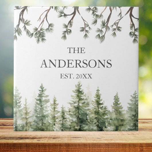 Monogram Waterverf Rustieke Pijnbomen en Takken Tegeltje