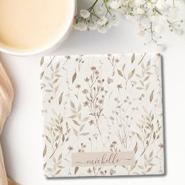 Monogram Waterverf Rustig Bruin Bloemmotief Botani Stenen Onderzetter