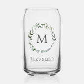 Monogram Waterverf Saliegroene Bladeren Krans Blikvorm Glas (Voorkant)