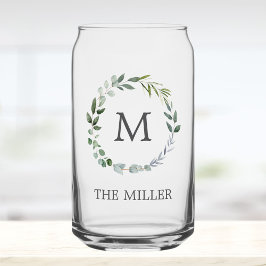 Monogram Waterverf Saliegroene Bladeren Krans Blikvorm Glas