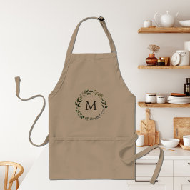 Monogram Waterverf Saliegroene Bladeren Krans Standaard Schort
