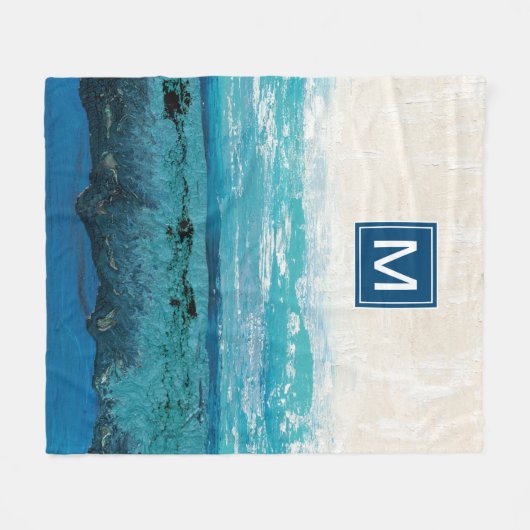 Monogram | Waterverf Sapphire Blue Fleece Deken (Voorkant (Horizontaal))