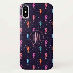 Monogram Waterverf Seapaarden op Navy Blue iPhone X Hoesje