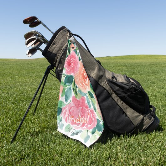 Monogram Waterverf Spring Flowers Golfhanddoek (Groen)