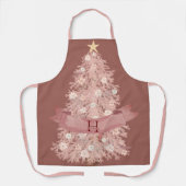 Monogram Waterverf Stof Roos Roze kerstboom Schort (Voorkant)