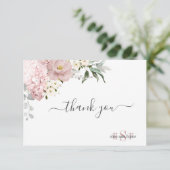 Monogram Waterverf Stof Rozen Hortensia Bedankkaart (Staand voorkant)