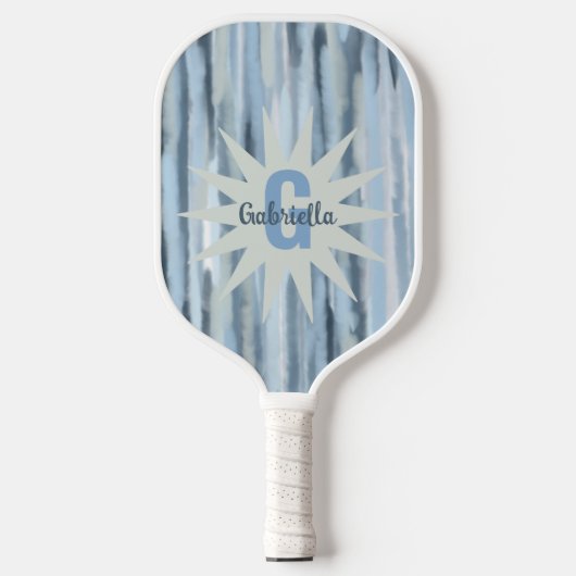 Monogram waterverf strepen blauw marinegrijs patro pickleball paddle (Voorkant)