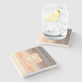 Monogram waterverf strepen bruin sinaasappel geel stenen onderzetter (Zijkant)