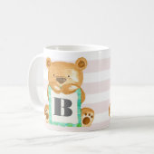 Monogram Waterverf Teddy Bear Gepersonaliseerde Mo Koffiemok (Voorkant links)