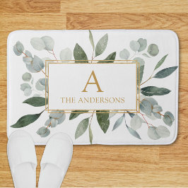 Monogram Waterverf Tropisch Groen Witte Bladeren Badmat