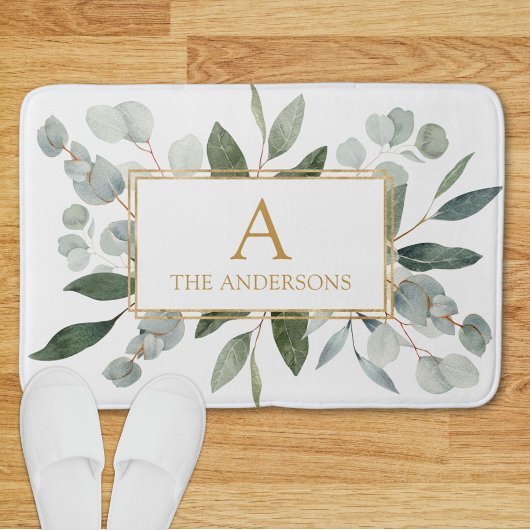 Monogram Waterverf Tropisch Groen Witte Bladeren Badmat