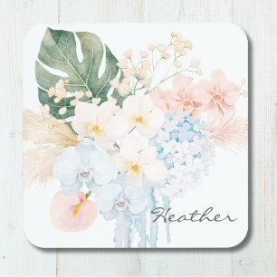 Monogram Waterverf Tropische Bloemen Boeket Bloemi Bier Onderzetter
