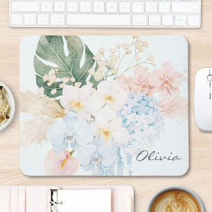 Monogram Waterverf Tropische Bloemen Boeket Bloemi Muismat