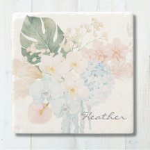 Monogram Waterverf Tropische Bloemen Boeket Bloemi