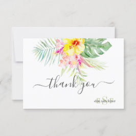 Monogram Waterverf Tropische bloemen Bouw Dank Bedankkaart