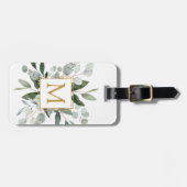 Monogram Waterverf Tropische Groene Bladeren Bagagelabel (Voorkant horizontaal)