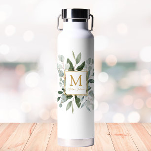 Monogram Waterverf Tropische Groene Bladeren Waterfles