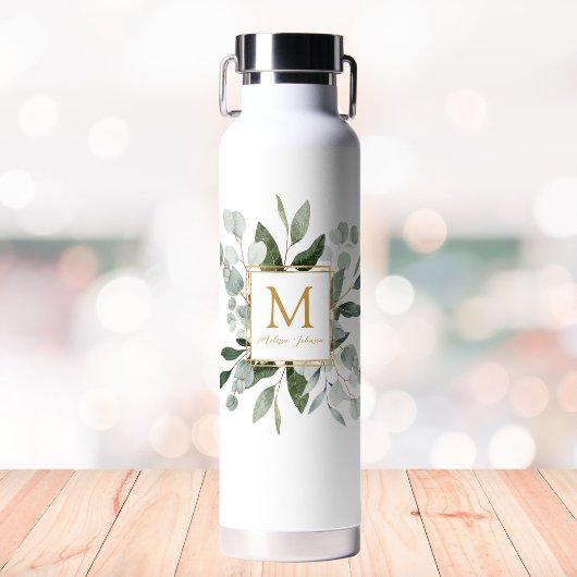 Monogram Waterverf Tropische Groene Bladeren Waterfles