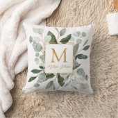 Monogram Waterverf Tropische Groene Bladeren Wit Kussen (Deken)