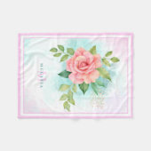 Monogram Waterverf Turquoise Ombre Pink Rose Fleece Deken (Voorkant (Horizontaal))