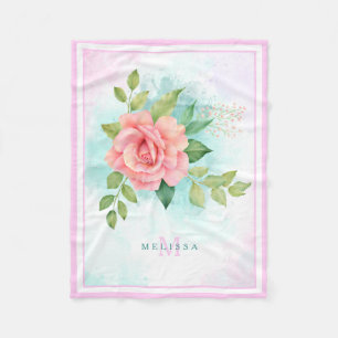 Monogram Waterverf Turquoise Ombre Pink Rose Fleece Deken