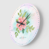 Monogram Waterverf Turquoise Ombre Pink Rose Grote Klok (Hoek)