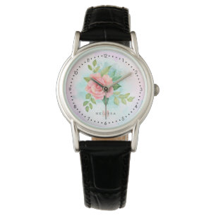 Monogram Waterverf Turquoise Ombre Pink Rose Horloge