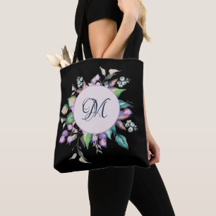 Monogram Waterverf van elegante bloem Tote Bag